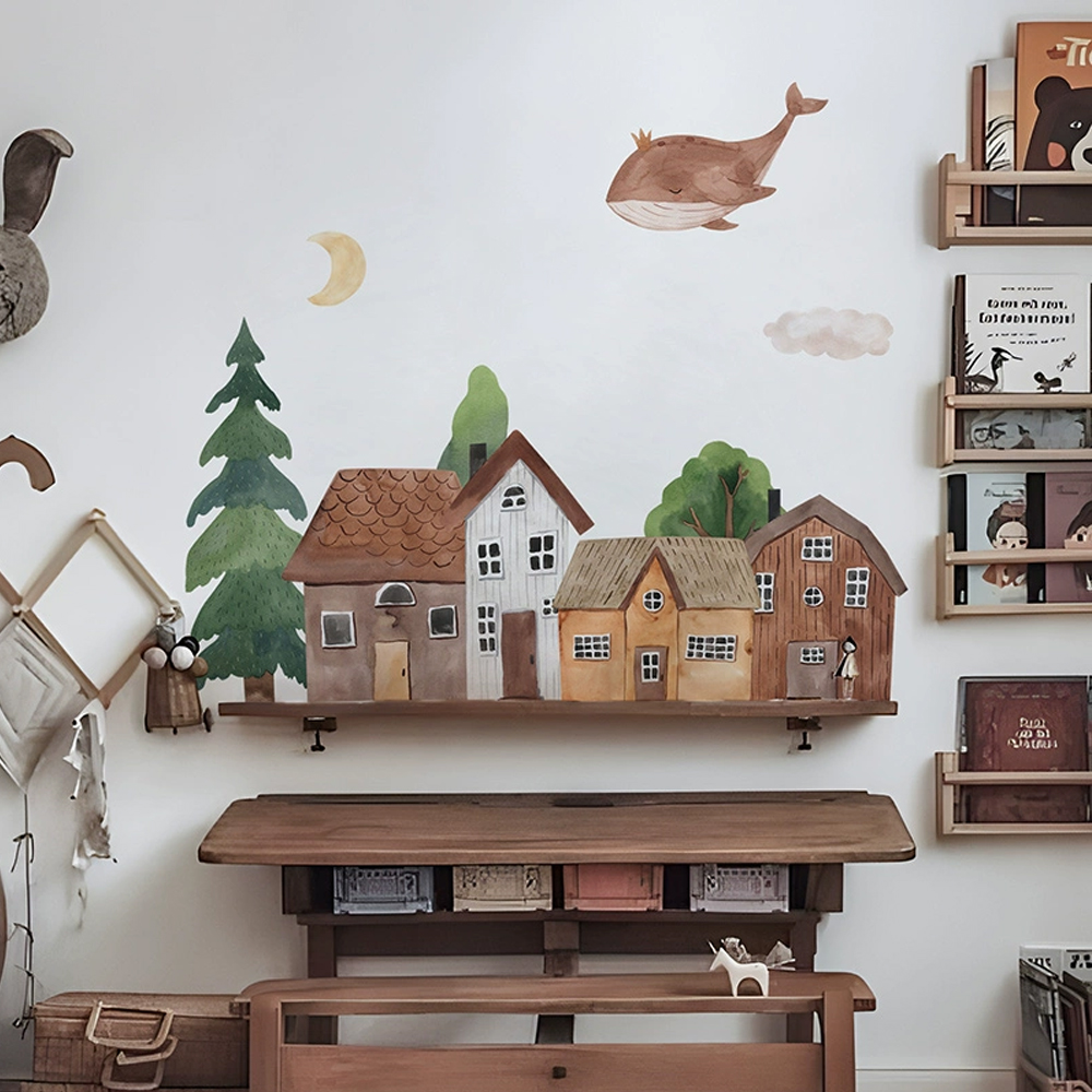 Home Textile - Tissu dessin animé forêt Vintage ville